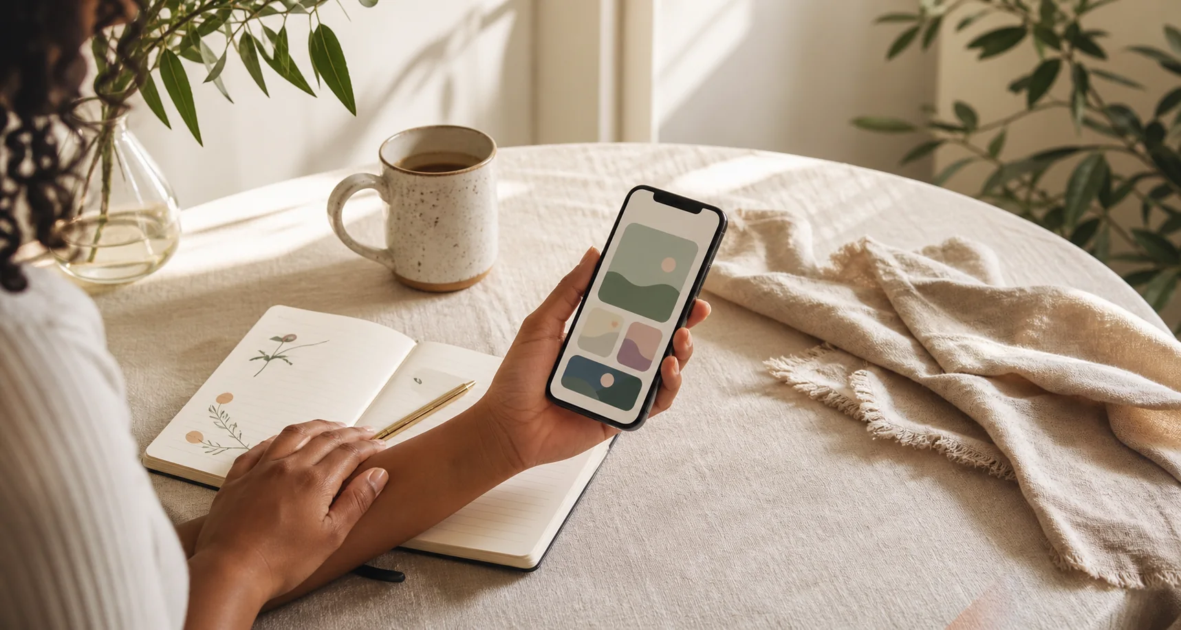 Habit of Living app journal and self-care interface preview
