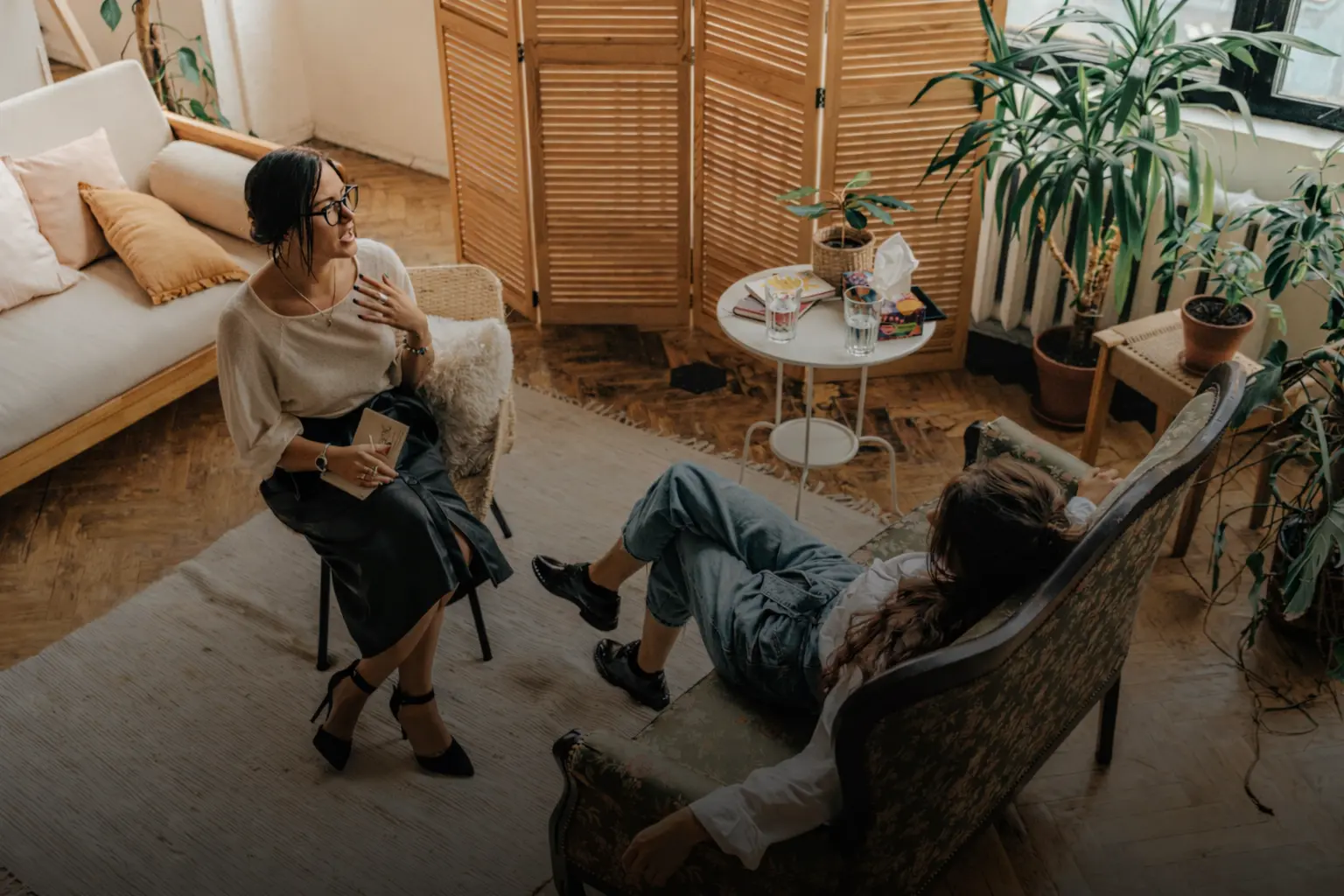 Mental health support session in a calm care setting